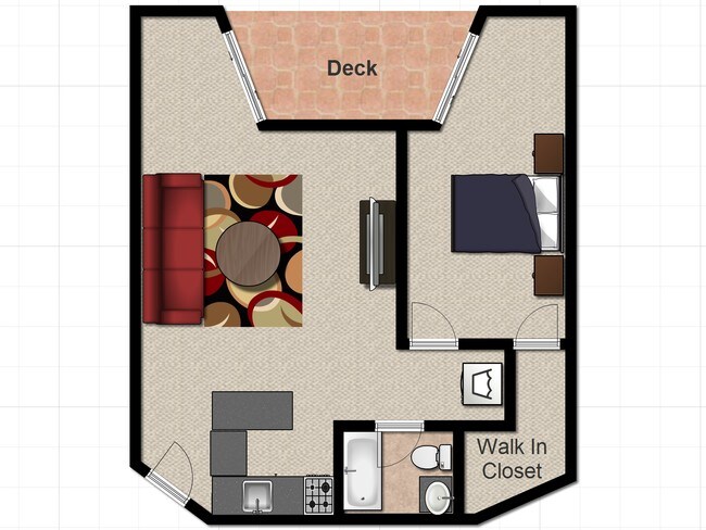 1 Bed, 1 Bath Model floor plan